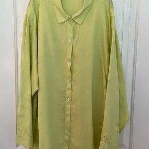 J.Jill Love Linen Chartreuse Button Down Shirt 4X